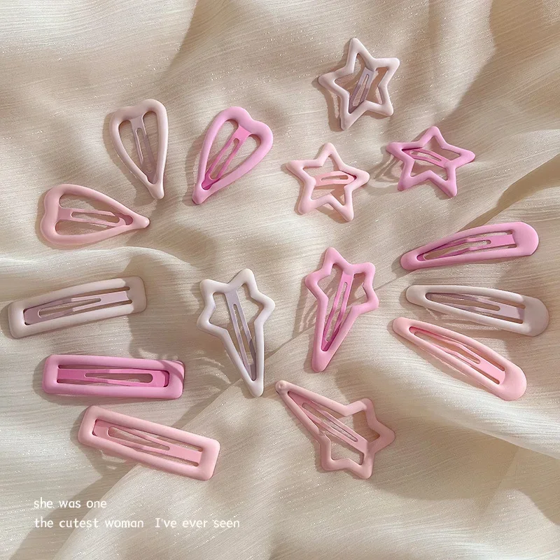 Hair Accessories 3pcs Girls Fashion Coffee Color Geometric Stars Ornament Pink Hair Clips Adult Sweet Hairpins
