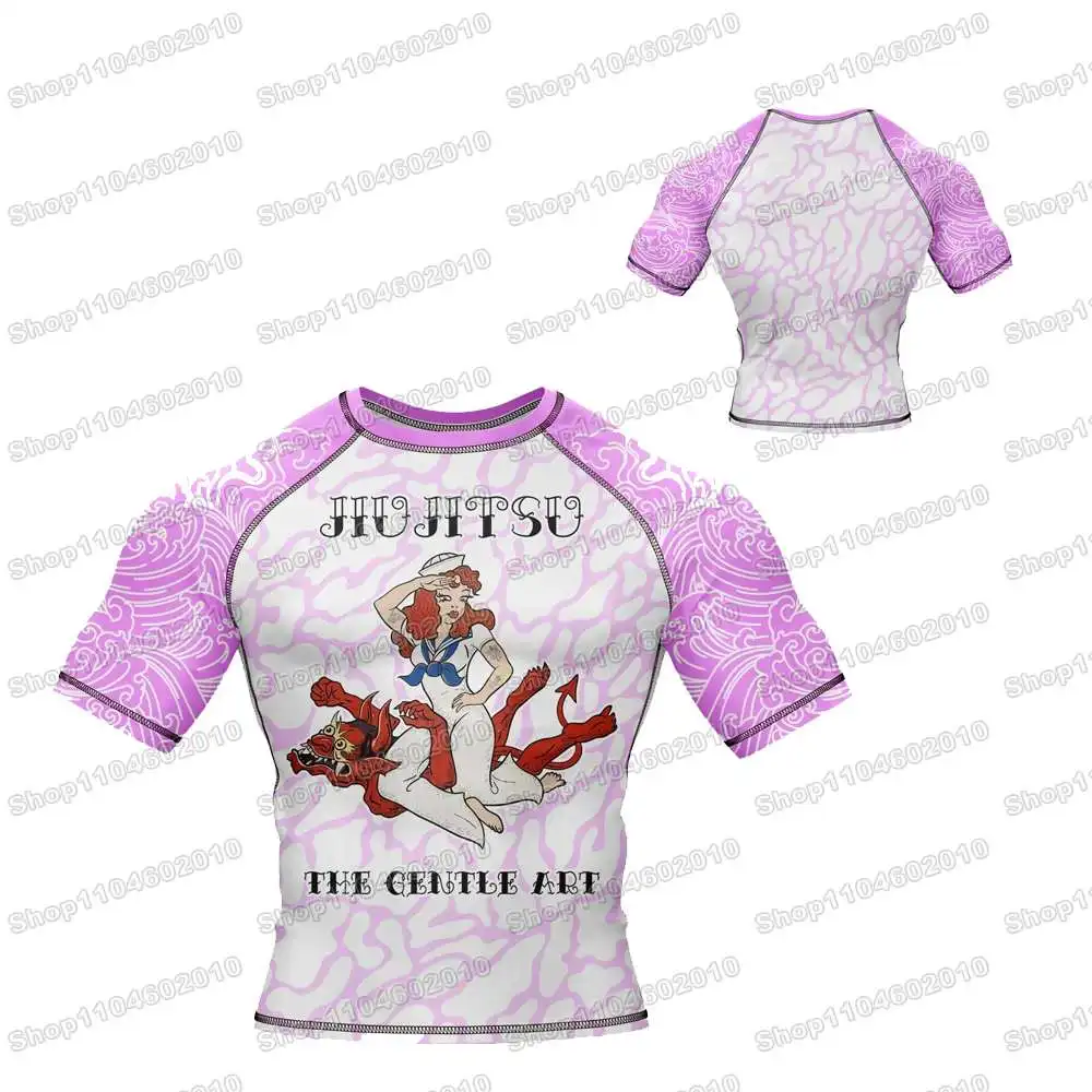 Demon Break WWF Wrestling Rash Guards Surfing Jersey Beach Shirts Swimwear Diving Gym Shorts MMA BJJ Men Jiu Jitsu Fitness Sets