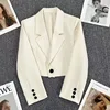 Black Cropped Blazers Woman Trend 2024 New All-match Notched Collar Crop Jacket Women Korean Chic Single Button Suit Coat 3