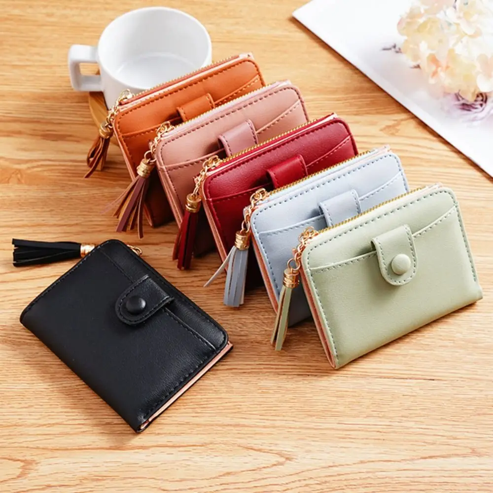 

Solid Color Tassel Wallet Lovely Mini Short Tassel Card Holder Pu Leather Card Holder Short Wallet Outdoor