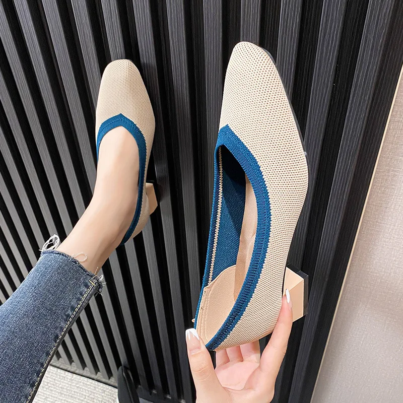 High Heels Shoes Women Pumps 2022 New Spring and Autumn Pointed Fashion Knitting Breathable Woven Plus Size 43 Lady Shoes Women