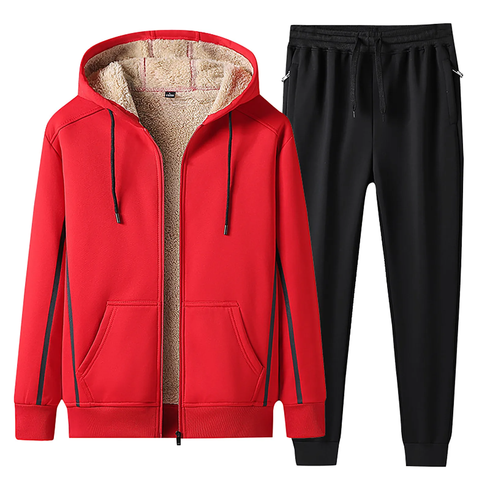 

Men Sports Suit New Winter Thick Tracksuit Hooded Sportswear Zipper Cardigan Hooded fleece trousers Pants Casual Men Set
