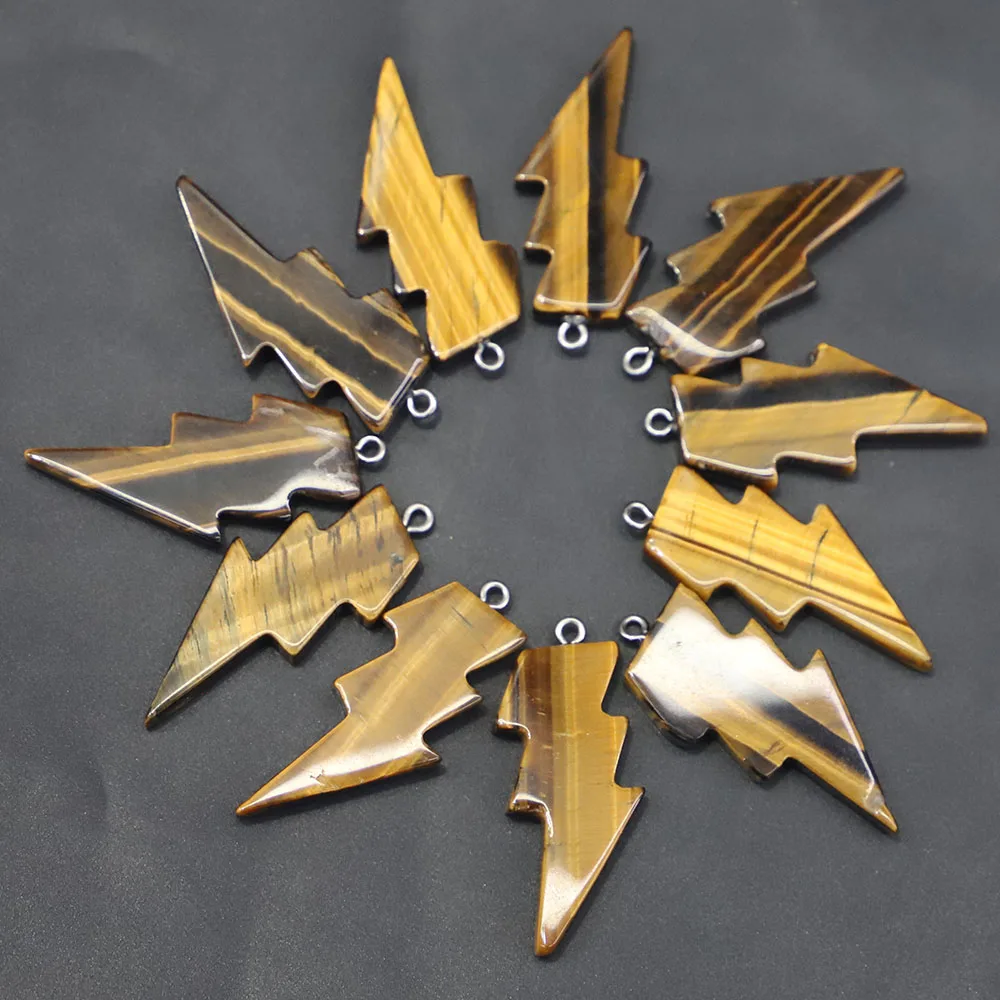 New Hot 42x20MM Natural Tiger Eye Stone Lightning Pendants Charms for Healing Crystals Necklace Jewelry Making 10pcs Wholesale