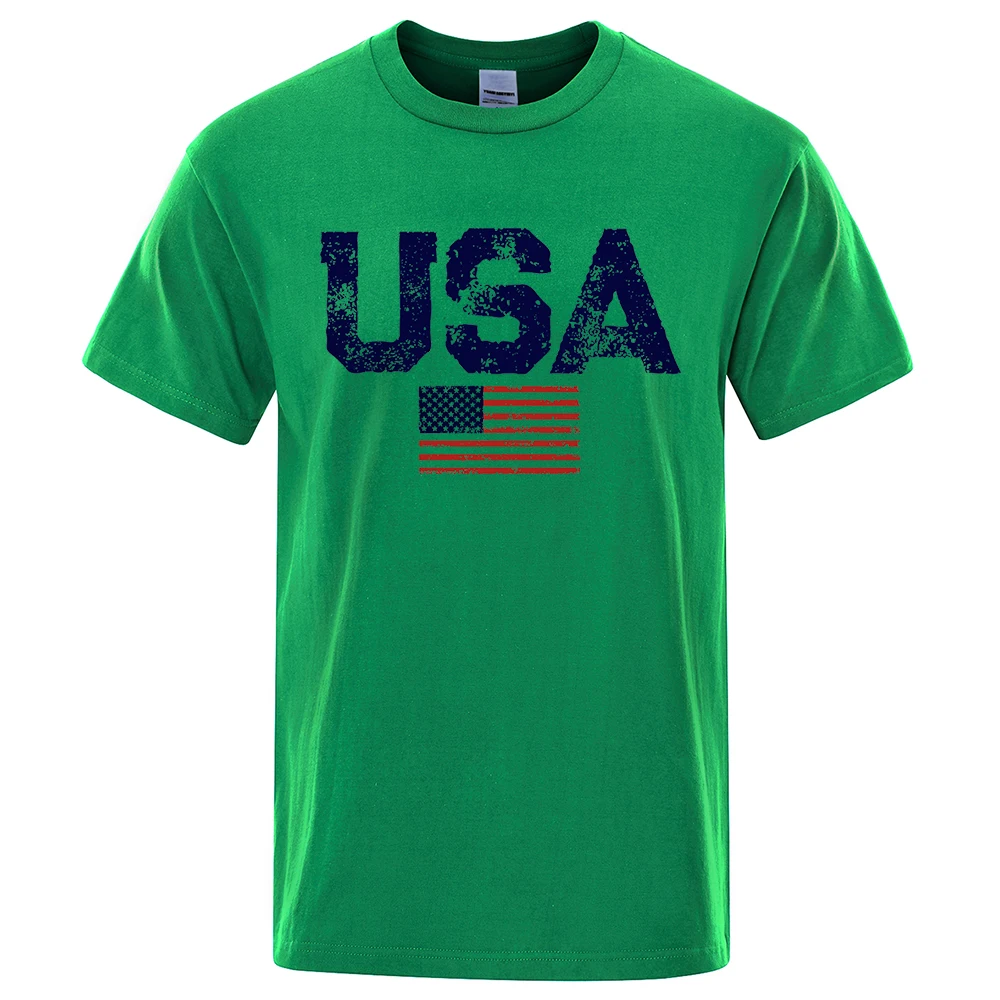 Vintage USA Flag Print Men's Hip Hop Streetwear Cotton T-Shirt - Large, Breathable Summer Casual Top
