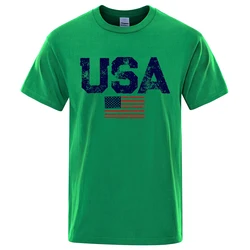 Vintage USA Flag Print Men's Hip Hop Streetwear Cotton T-Shirt - Large, Breathable Summer Casual Top - S (Green)