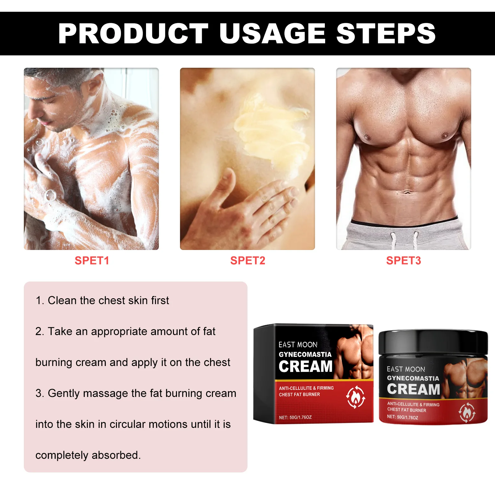 Men's Chest Firming Cream Lifting Firming Improve Bust Sagging Rapid Growth Bigger Bust Enhancer Massage Cream Men Skin Care 50g 6
