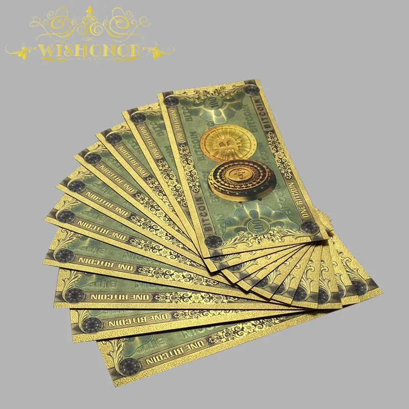 1-10pcs Nice Color Foil One Bitcoin Dogecoin And One Hundred Bitcoin Banknote BTC Bills Banknotes With COA For Collection 4