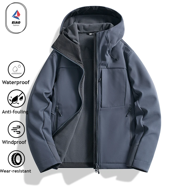 2025 Spring New Men's American Style Jacket 3Layer Waterproof Windproof Breathable Hooded Casual Softshell Coat Workwear Tech