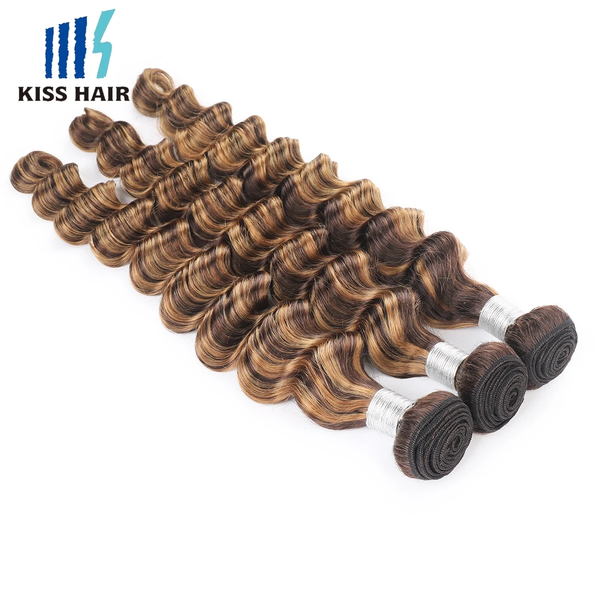 Deep Wave P4/27 Highlight Human Hair Bundles Brown Mixed Blonde Brazilian Hair Extension Wavy Double Wefts 1/3/4 pcs