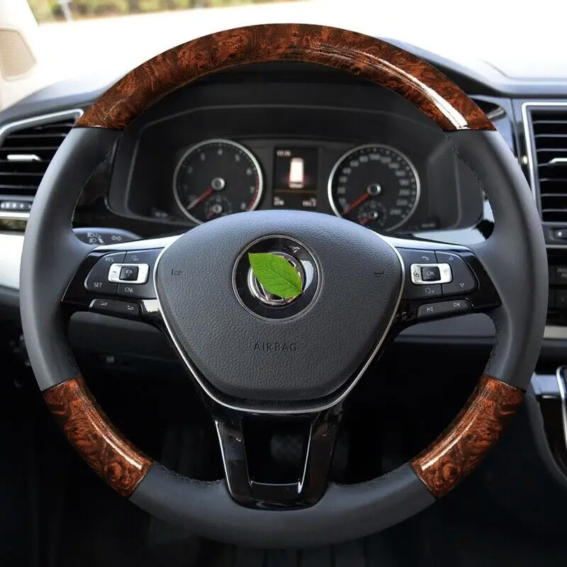 

DIY Hand StitchingPeach Wood Grain Leather Steering Wheel Cover For Volkswagen Caravelle 2016-2019 Interior Accessories