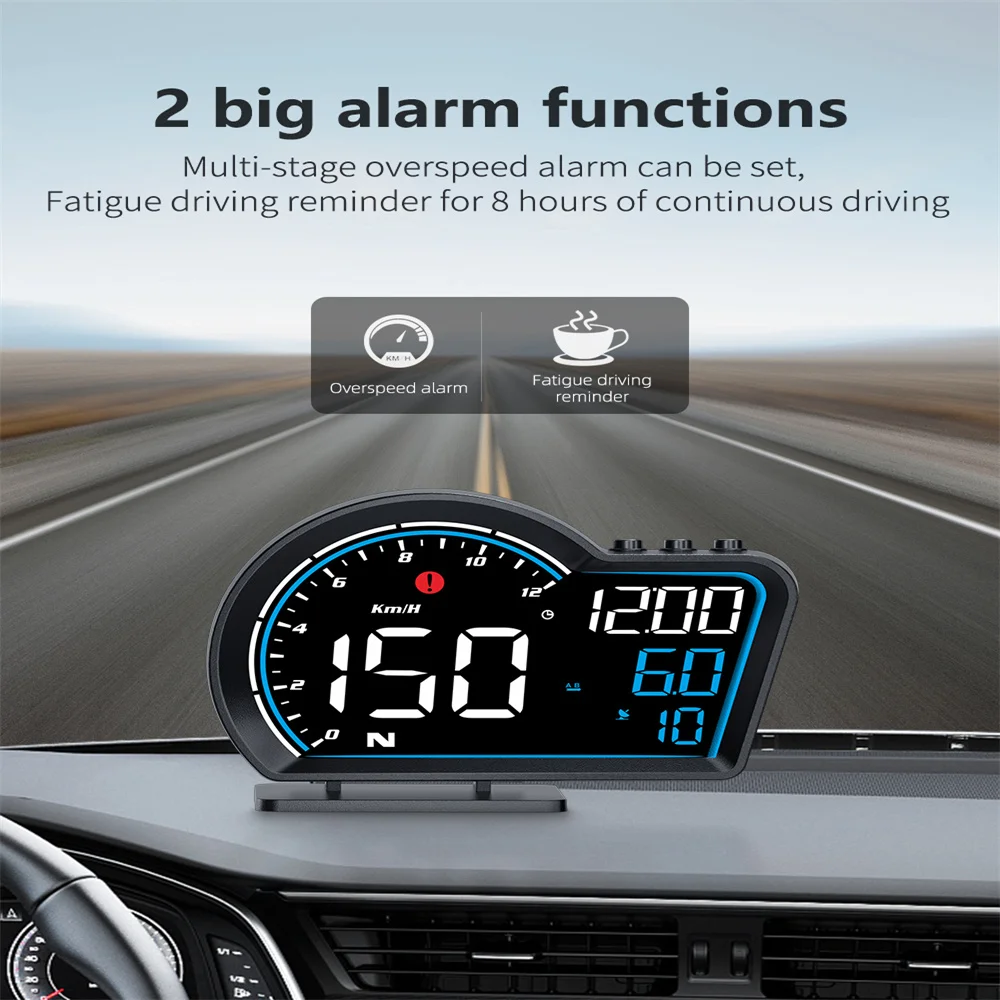 HUD de voiture intelligente - Affichage tête haute GPS pour toutes les  voitures, Compteur de vitesse, Horloge