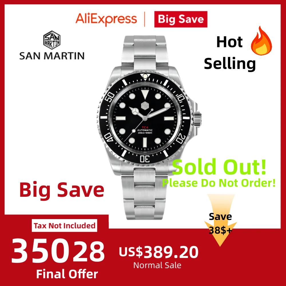 

San Martin 40mm Titanium Helium Escape Valve Diving Watches For Men 30Bar Waterproof Luxury Automatic Timepiece BGW-9 SN0111T-A