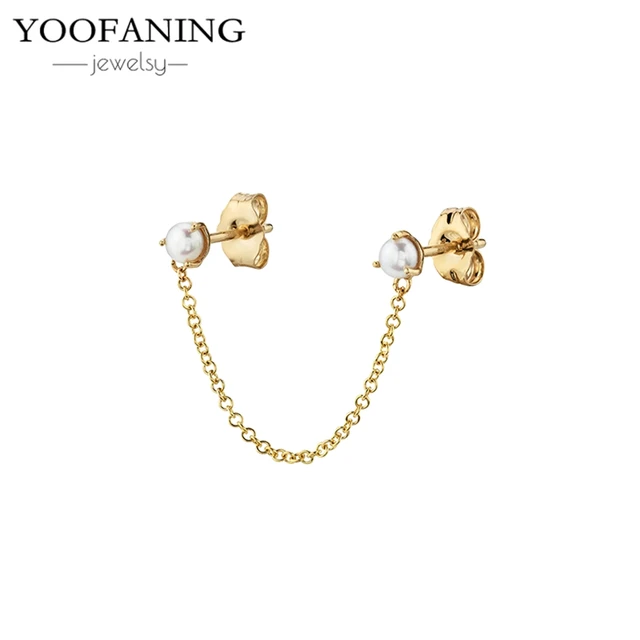 YUXINTOME 1 PC 925 en argent Sterling aiguille d'oreille coloré Zircon chaîne gland boucles d'oreilles pour les femmes deux trous boucle d'oreille bijoux A45