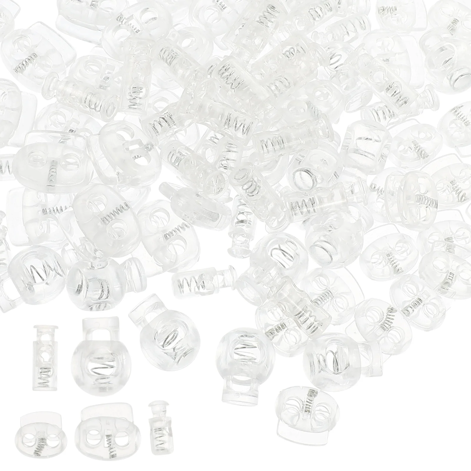 100개 고품질 스프링 코드락 플라스틱 코드락 조절 가능한 패스너 토글 드로스트링 옷 끈 DIY용