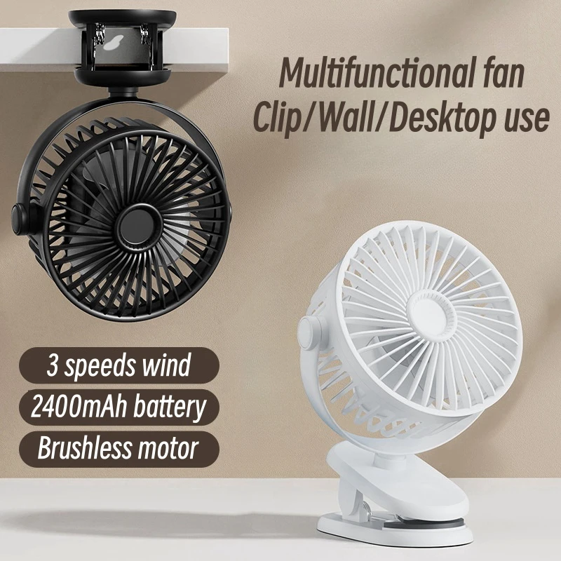 

Portable Clip-on Fan 2400mAh USB Charging Desktop Electric Fan 720° Rotation Home Office Dormitory Small Cooling Ventilador Fans