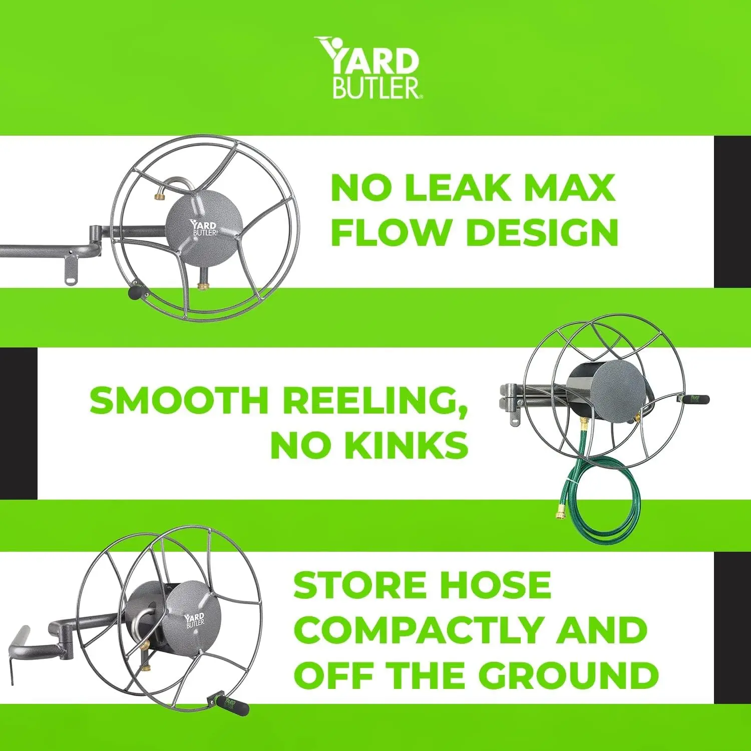 Yard Butler Swivel Hose Reel - 180 Degree Pivoting Wall Mount for Garden Hose Storage