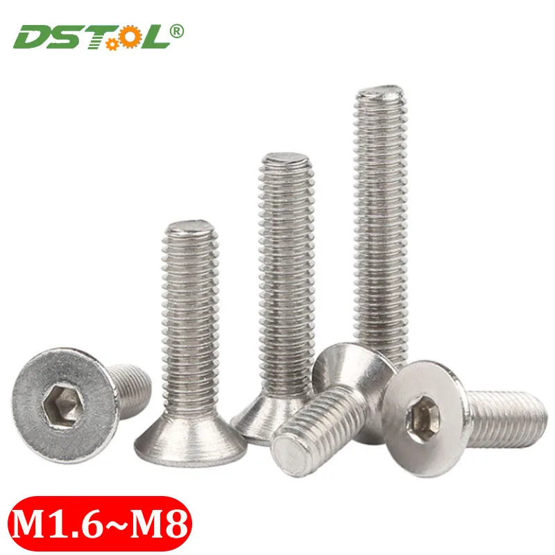 

Винты DIN7991 304 с шестигранной головкой из нержавеющей стали, ультратонкие плоские винты с шестигранным хвостовиком, винты с плоской головкой M1.6 M2 M2.5 M3 M4 M5 M6 M8
