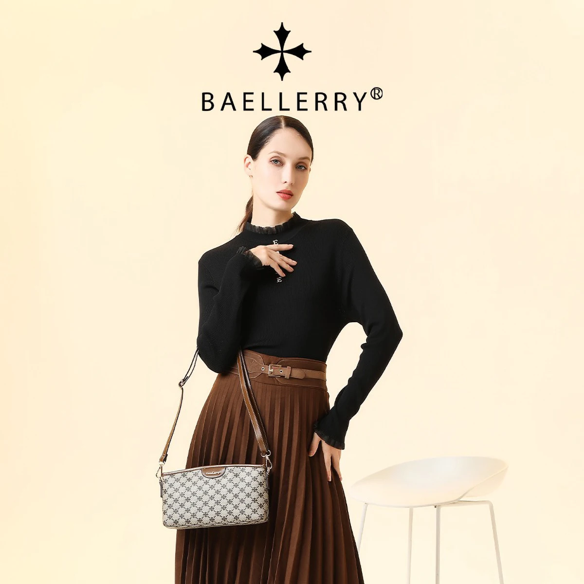 Baellerry Classic Pattern Women's Crossbody Shoulder Bag convertible 3-Way Carry RFID Blocking Lightweight Slim Casual Purse