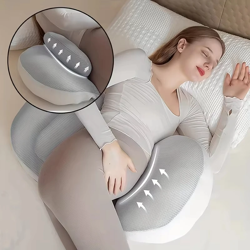휴대용 임산부 측면 수면 베개, 등과 배를 지지하는 임산부 바디필로우, 부드러운 메모리폼 임산부 베개