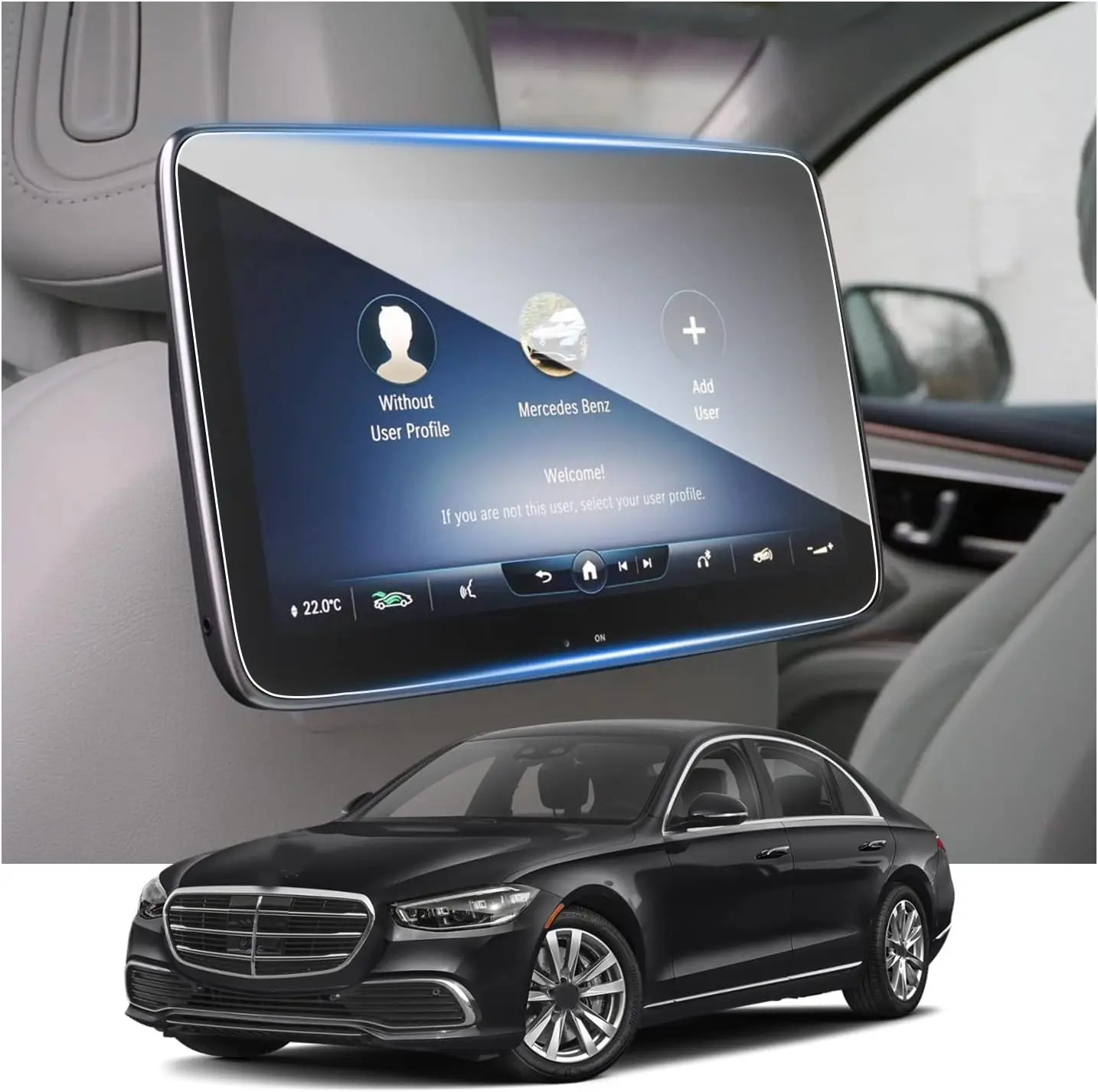2 Pz Per 2021 2022 2023 Classe S (S 500,S 580E,S 580,Maybach S 580,S 680) Proteggi Schermo In Vetro Temperato Touchscreen Fila Posteriore