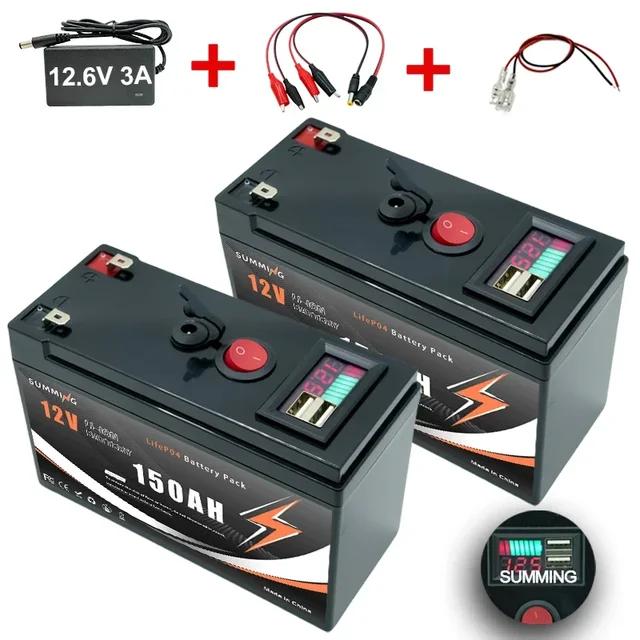 Cycle profond de batterie rechargeable au lithium LiFePO4 12 V 150 Ah pour l'énergie solaire, UPS, scooters, roues électriques, détecteur de poissons, bateau, camping-car 1