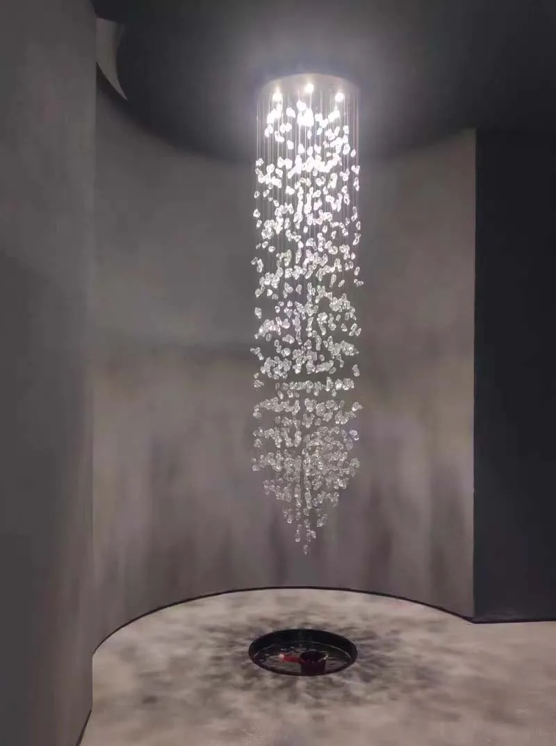 Modern Crystal Glass Chandelier Staircase Luxury Stone Chandeliers Lighting Home Decor Cristal Pendant Suspension Lamps