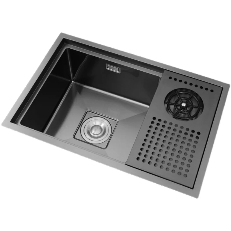 

Stainless Steel with Cup Washer Single Slot Black Nano Kitchen Dish Washing Basin Sink Hidden Water Rasin Rack