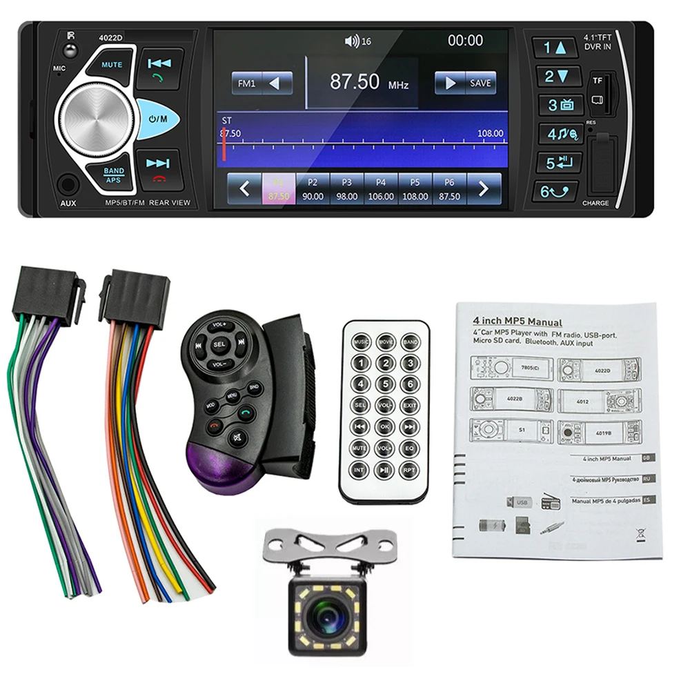 

4022D 4.1'' HD Car MP5 Player Mirrorlink 1 Din Bluetooth Hands Free USB Audio Carplay Car Stereo FM Radio with Reversing Camera