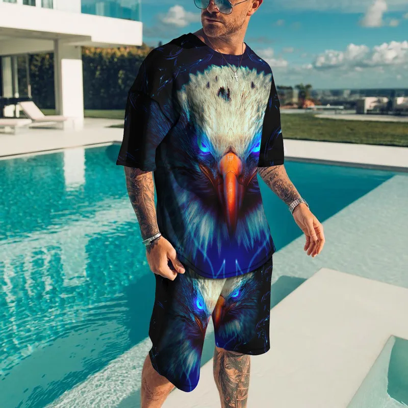 

Summer Eagle Abstract image digital printed T-shirt set Casual sleeve shorts two-piece set