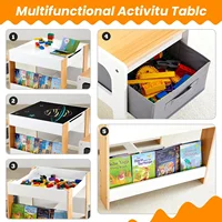 Kids Table and Chair Set,4 in 1 Toddler Desk with Storage Drawer,Wooden Activity Table for 2 in 1 Detachable Tabletop,Bo 2