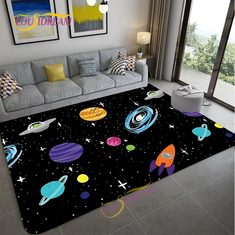Home Cartoon Space Universe Planet Carpet Soft Kids Play Mat Boys Girl Room Mat Bedroom Bedside Carpet Floor Tapete Peludo