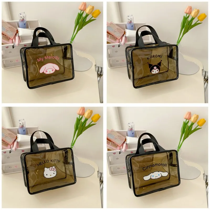 

Kawaii Cartoon Hello Kitty MINISO Transparent Waterproof Handheld Washing Bag Anime Kuromi Cinnamoroll My Melody Cosmetic Bag