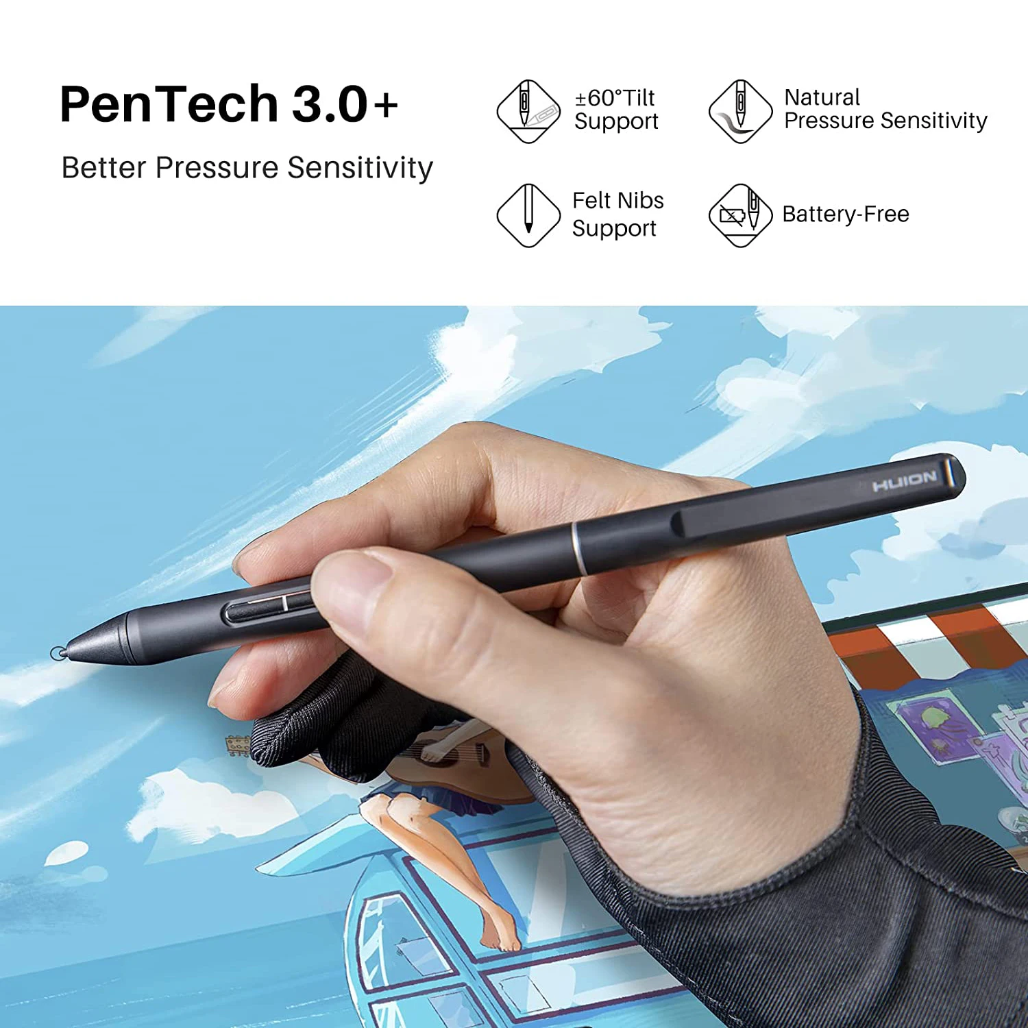 HUION PW550S Battery-free Pen PenTech 3.0 Slim Stylus 9.5mm Diameter for Graphics Tablet Inspiroy 2 G930L Q630M Kamvas 22 Series - Image 4
