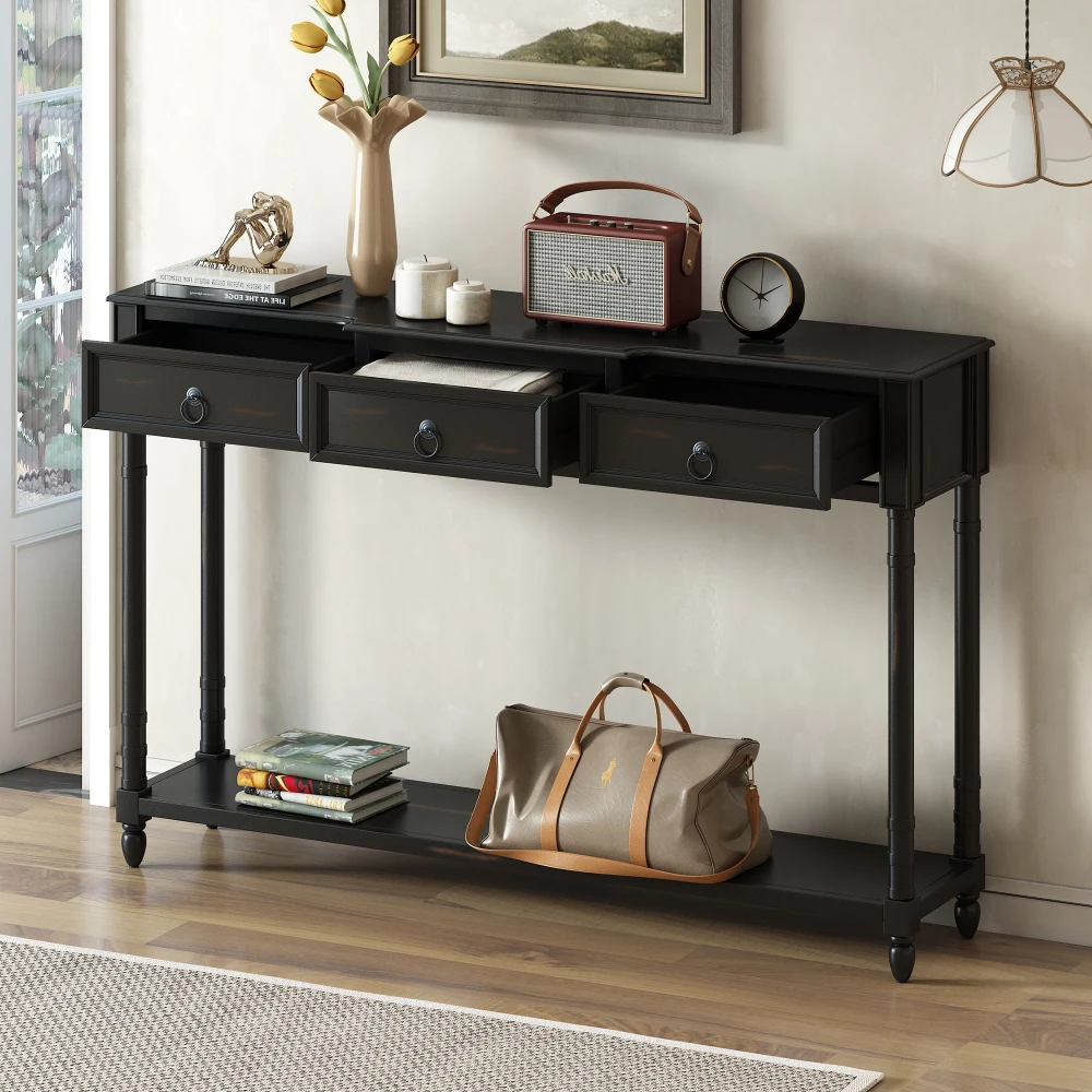 TREXM Console Table Sofa Table with Drawers for Entryway with Projecting Drawers and Long Shelf (Espresso, OLD SKU  WF189574AAB) 3
