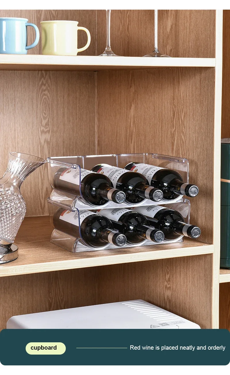 Single/Double/Triple Stackable Water Bottle Holders Kitchen Wine Organizer Stand Organization Rack Refrigerator Storage Bins 6