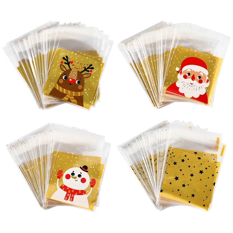 100 Stück Weihnachts-Süßigkeitsbeutel, selbstklebende Geschenkverpackungsbeutel, Kekse, Snack, Backbeutel, Navidad, Weihnachten, Neujahr, Party, Dekoration, Zubehör – Detail 3