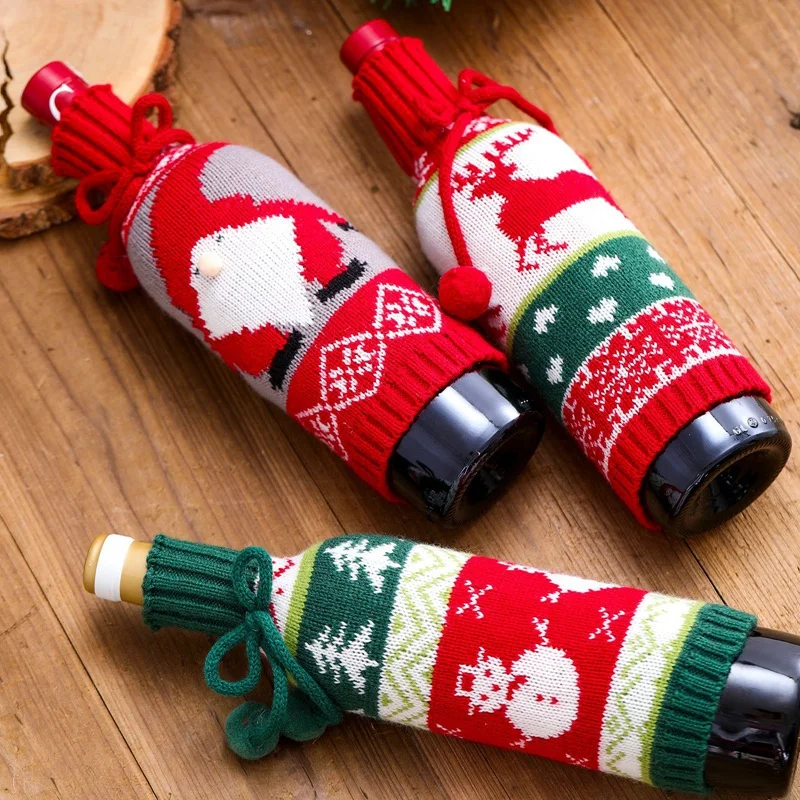 

Christmas Wine Bottle Bags Handmade Sweater Wine Bottle Covers For Christmas Dinning Decorations
