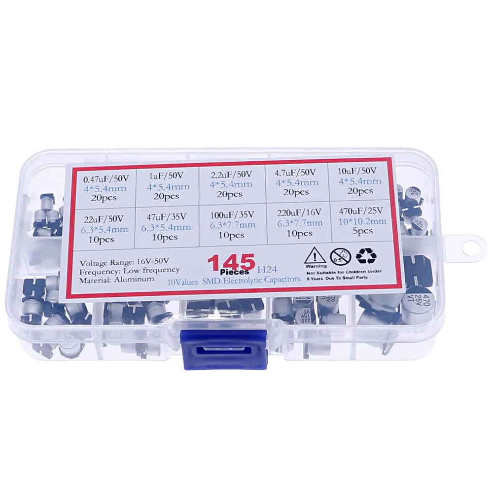 SMD 0.47 to 470uF Electrolytic Capacitor Assortment Kit 145Pcs electrolytic capacitor smd capacitor