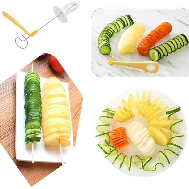 Protable Potato BBQ Skewers for Camping Chips Maker Slicer Potato Spiral Cutter Barbecue Tools Kitchen Accessories Kitchen Gadge