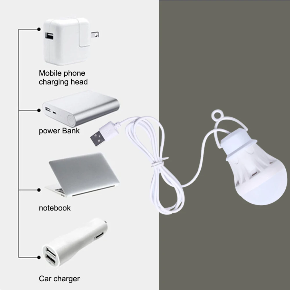 USB LED Bulb 3W Portable LED Lamp 5W Book Lights 7W Outdoor Camping Light Indoor Reading Light Bulb Energy Saving Emergency Lamp