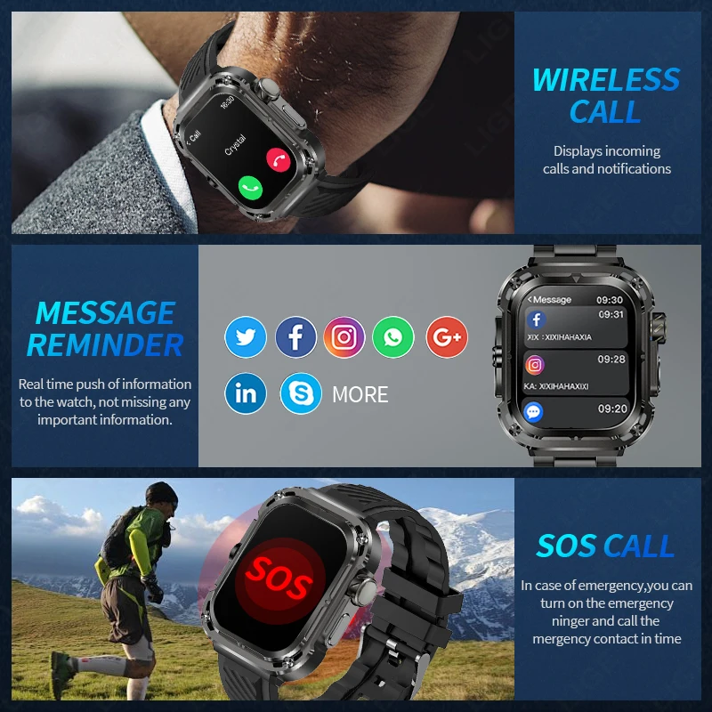 LIGE 2025 New Military GPS Smart Watch Men Outdoor 2.1'' HD Screen Compass Waterproof Sport Tracker Bluetooth Call Smartwatch