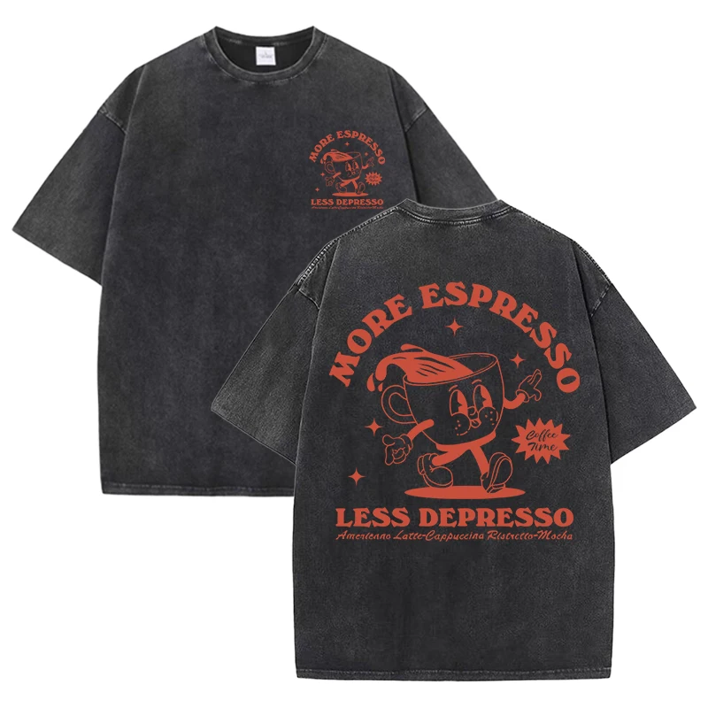 Espresso-Inspired Graphic Women's Tee - Cotton Blend, Washed Style, Breathable & Versatile Top