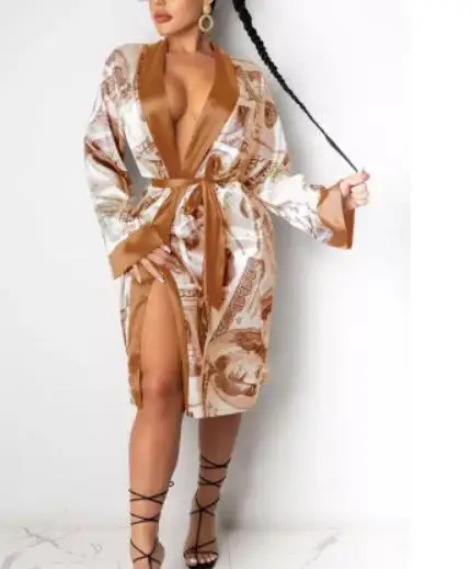 Aesthetic Cardigan Long Sleeve Midi Bandage Dress Money Pajamas Fall Clothes for Women Fashion Sexy Lounge Wear women dress women sleepwear sleepwear pajamas