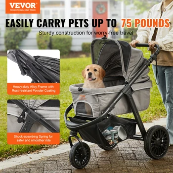 VEVOR Pet Stroller Carrier Dog Cat Strollers Lightweight Travel Rotate with Brakes Pet Pad Cup Holder for Puppy Dog Accessories 2