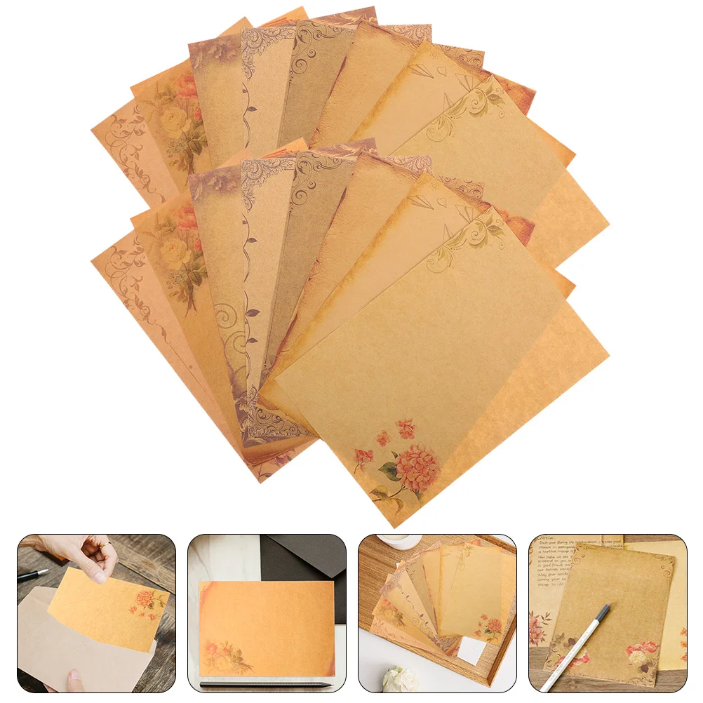 Kraft Paper Creative Letter Classroom Accessories Writing Supplies Retro Flower Decor 40 sheets kraft paper decorative letter holiday writing supplies country thanks flower message retro