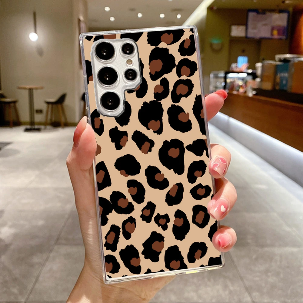 White Leopard Print Clear Phone Case - Artistic Marble Design