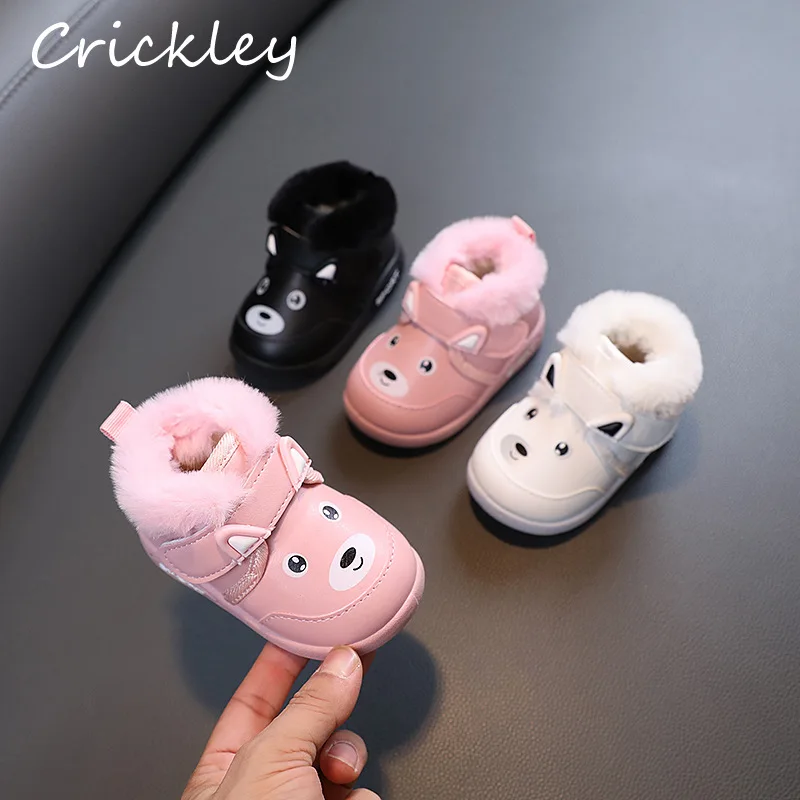 

Cartoon Baby Boys Girls Snow Boots Winter PU Leather Warm Toddler Kids Ankle Shoes Plush Hook Loop Soft Children Casual Boots