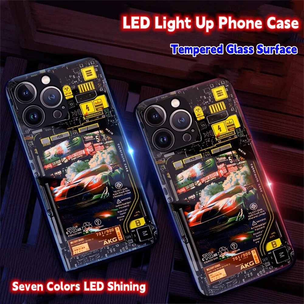 

Punk Car LED Light Up Phone Case Luminous Sound Music Control Cover For XiaoMi 13 12 11 Pro Ultra RedMi K60 K50 Poco F3 F4 F5