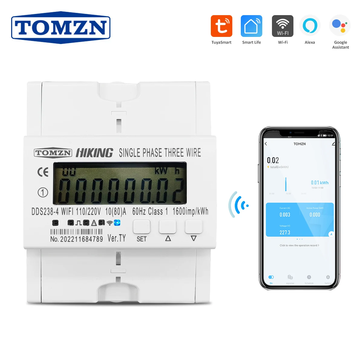 Tomzn 2 Fasi 110V + 110V 60Hz 80A Guida Din Tuya Wifi Smart Energy Meter Monitor Del Consumo Energetico Kwh Meter Wattmetro