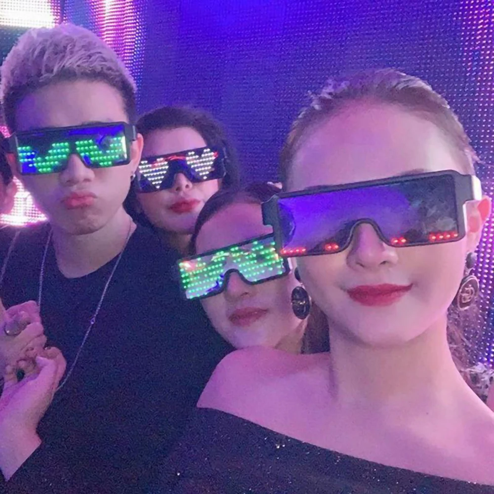 USB Charging Luminous Glasses Festival Party Glowing Toy Gift LED Flashing Pattern Messages Animations Electronic Eyeglasses glow sunglasses glow glasses